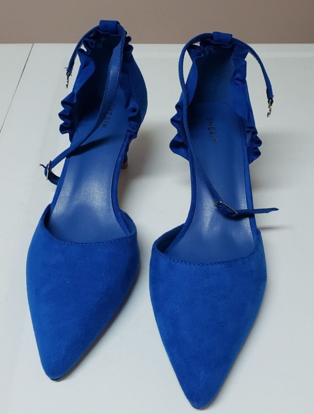 Shein Women's Royal Blue Pointed Toe Ankle Strap Sz 39 Faux Suede New W/O Box